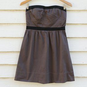 Strapless dark mauve dress with black banding